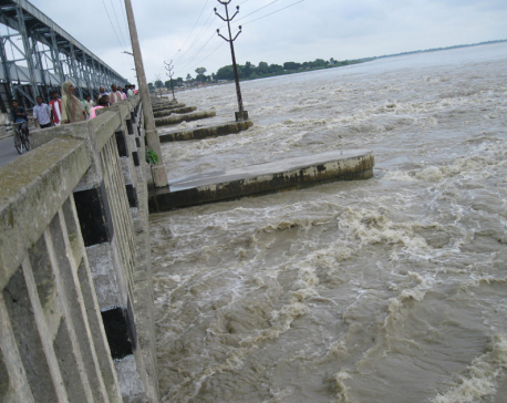Water flow in Saptakoshi River recedes